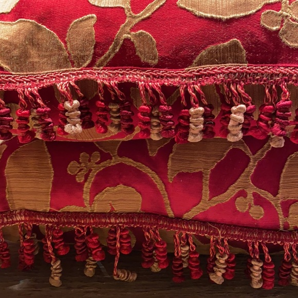 Rich red n gold silk feather down accent pillows - Picture 6 of 7